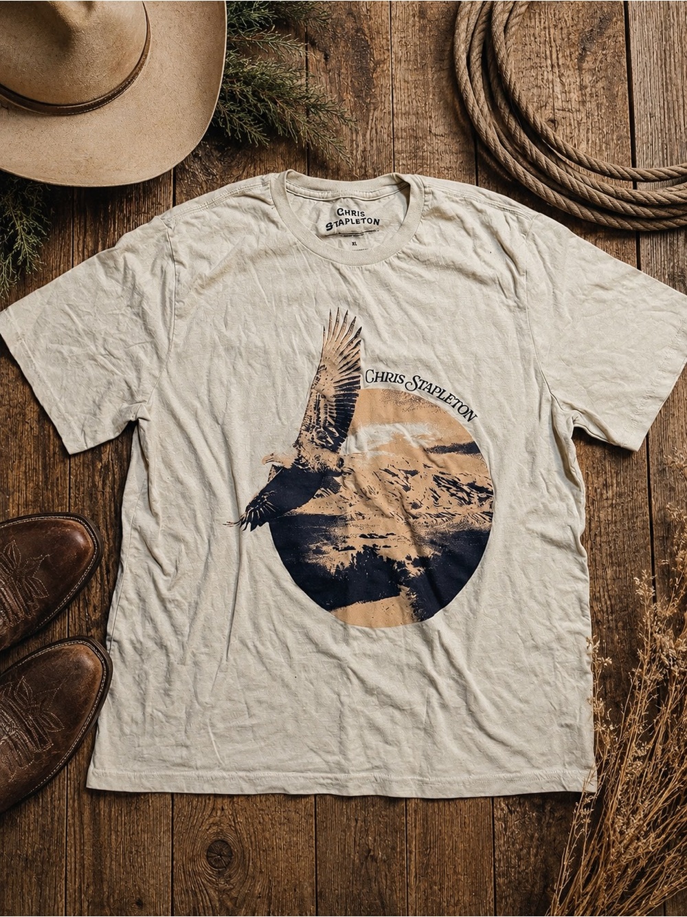 Chris Stapleton Graphic Band T-Shirt Men’s XL Cream Eagle Country Music